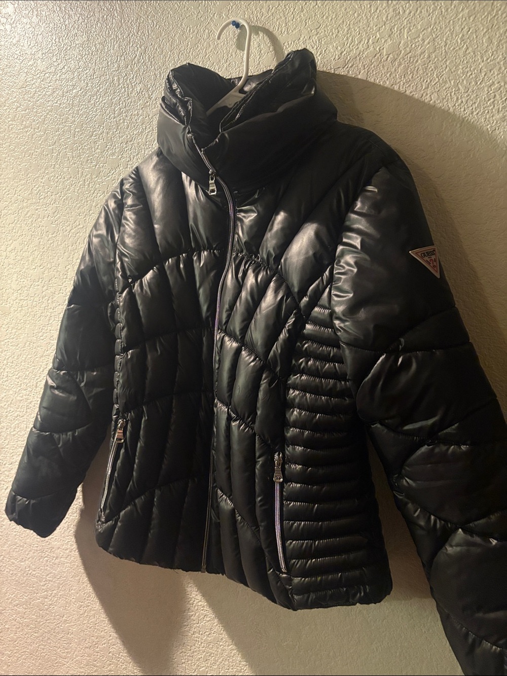 GUESS Black Quilted Shaped Puffer Jacket